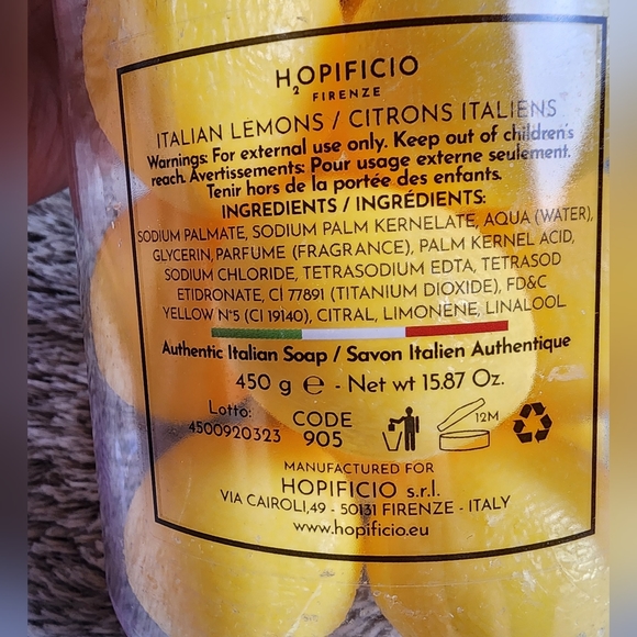 Hopificio Firenze Italian Lemons 🍋  Finest Triple Milled Soap 15.87 oz - Picture 2 of 3